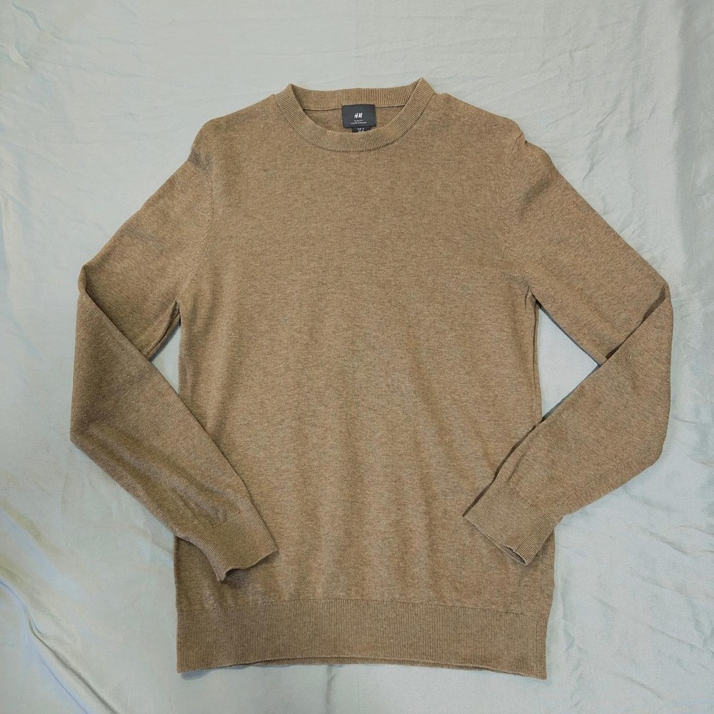 HM Slim Fit Mock Neck Sweater Tan Brown 100% Cotton Long Sleeve Size M